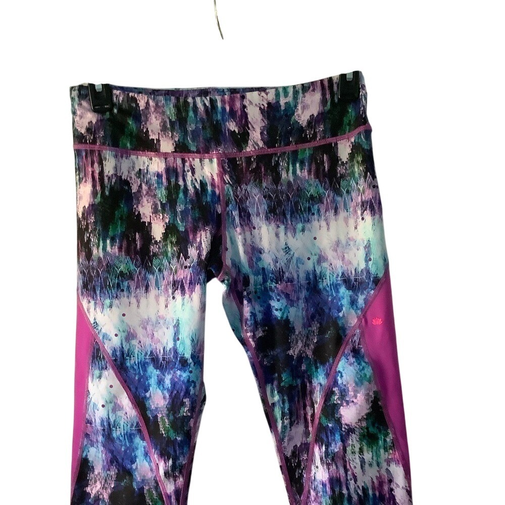 Pink Lotus Womens Abstract Print Athletic Leggings Purple Blue Yoga Pants Large